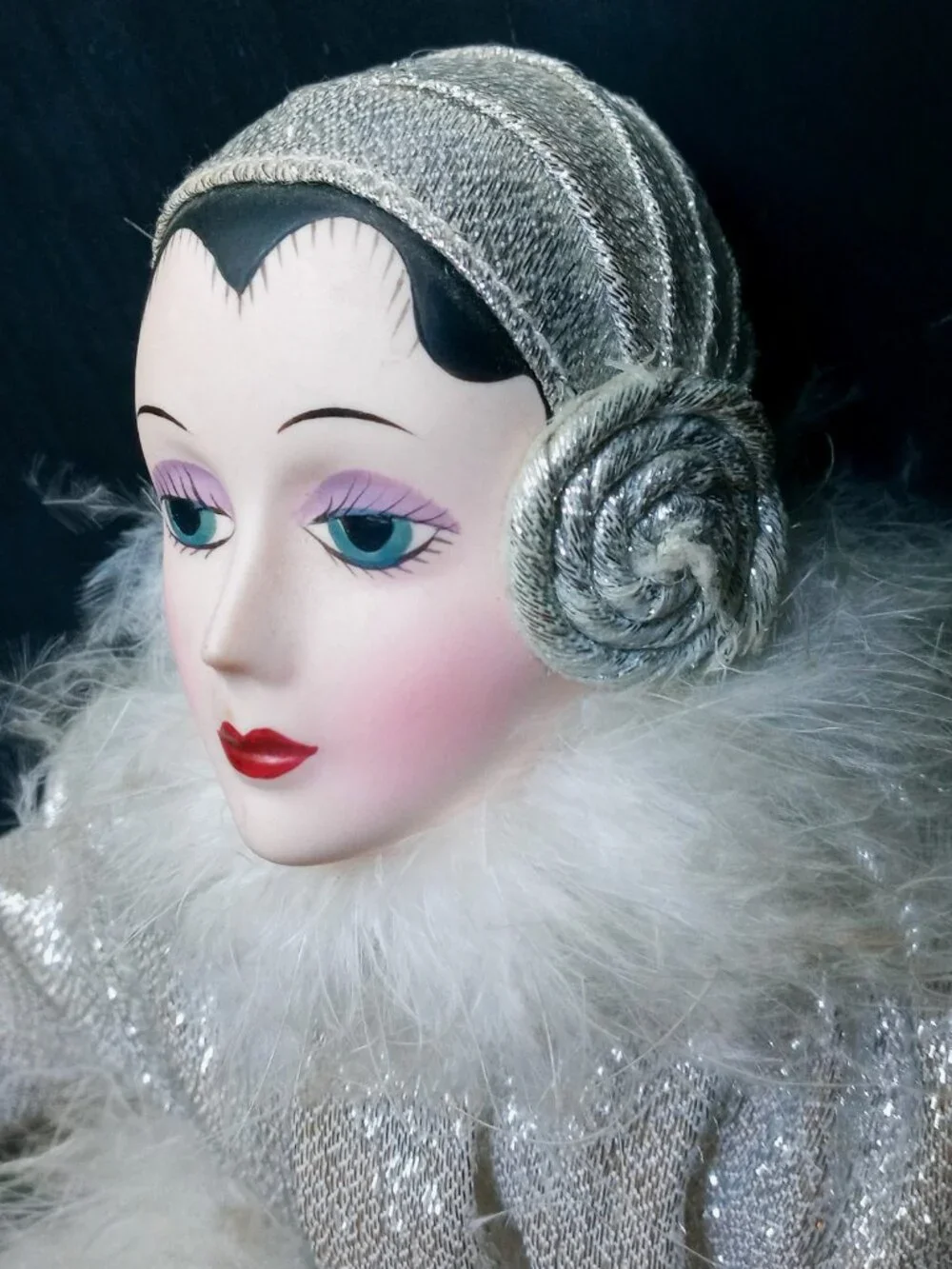 1985 Seymour Mann Art Deco Porcelain Doll 1920s Flapper Pierrot w/original box